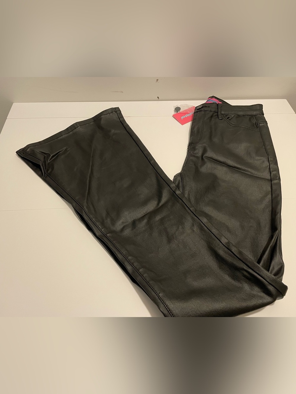 Edikted Brand Size Medium NWT Black Luna Faux Leather Mid Rise Flared Jeans